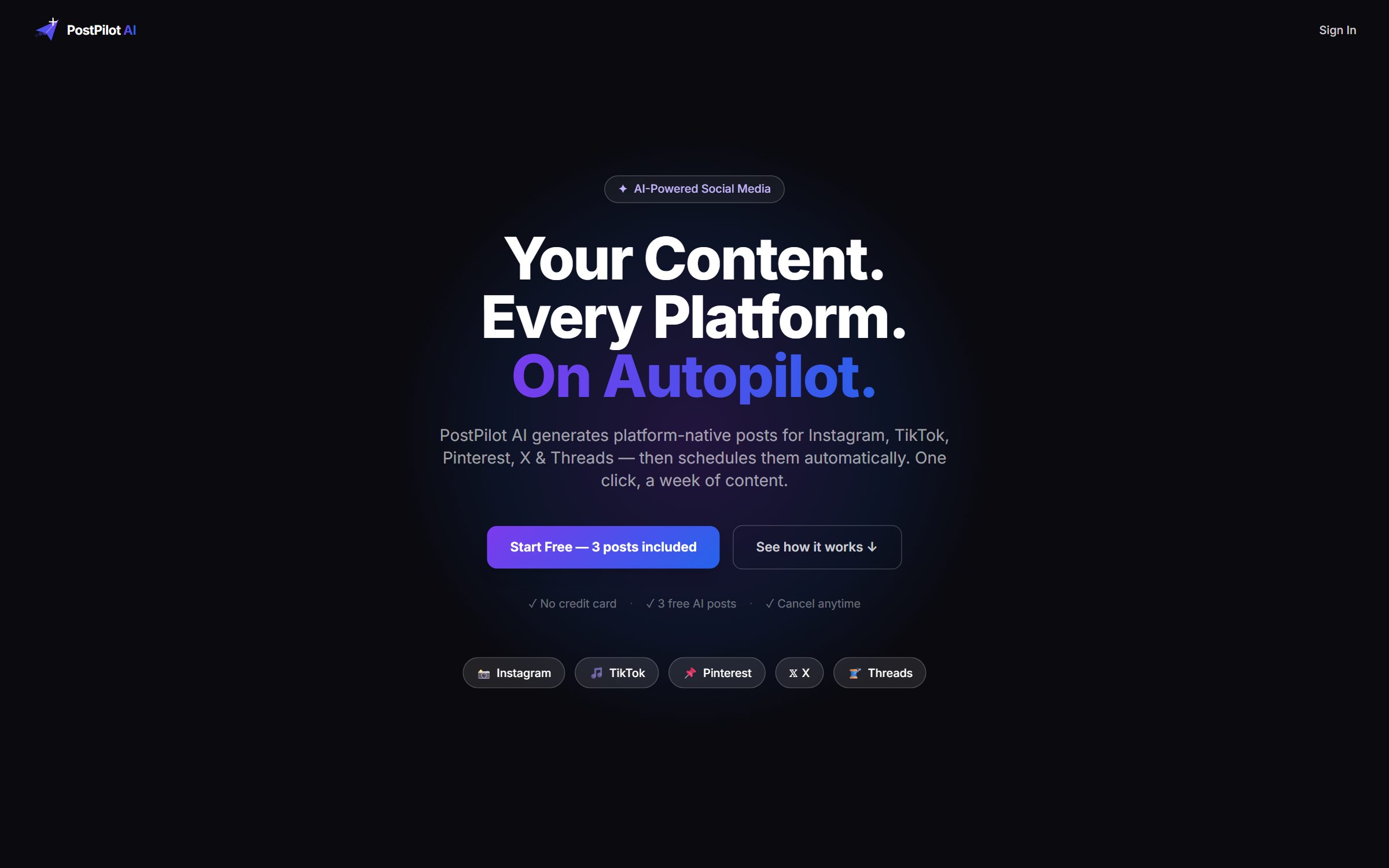PostPilot AI — auto-poster landing page