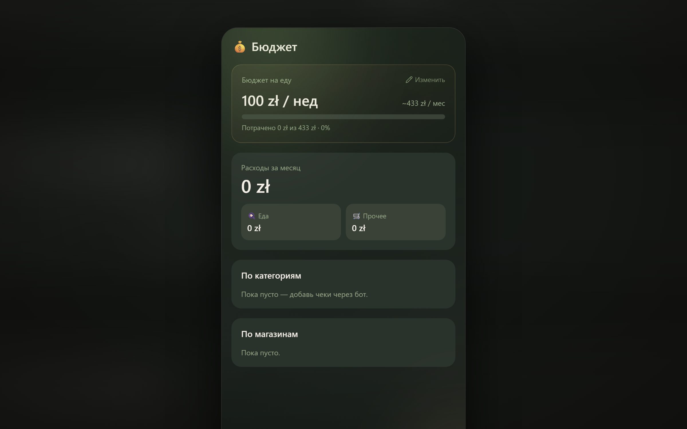 KitchenBot Mini App — food budget